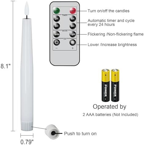 Flameless Taper LED Candles Battery Operated with Remote Timer, White - Image 2