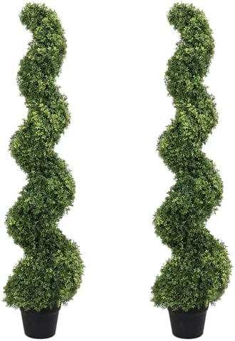 4ft Spiral Topiary Trees Artificial Outdoor Faux Boxwood Plants by ICELAINE
