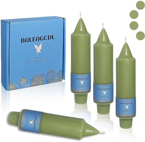 Handmade Unscented Taper Candles Sage Grass Green Candles 5 Inch Short Candle Sticks Smokeless Long Lasting Burn Candle for Christmas Holiday Gifts Home Decoration 4 Pcs by BALEAGCDL