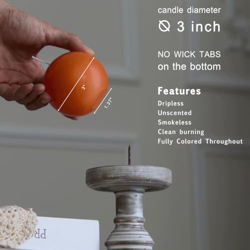 MOZEAL Hand-Poured, 3 Inch Orange Round Ball Candles - Elegant Orange Round Pillar Candles Set of 3, Dripless, Unscented, Smokeless, Ideal for Halloween Decor. - Image 4