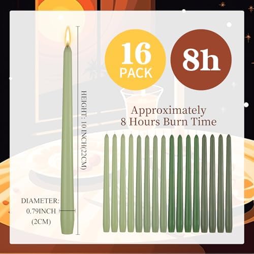 MTLEE 16 Pcs 10 Inch Long Green Taper Candles Smokeless,Gradient Green - Image 3