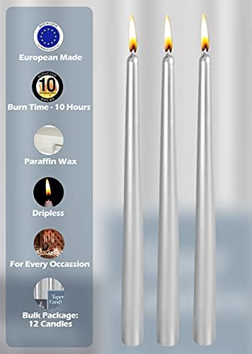 Hyoola 12 Pack Tall Metallic Taper Candles - 12 Inch Silver Metallic, Dripless, Unscented Dinner Candle - Paraffin Wax with Cotton Wicks - Image 4