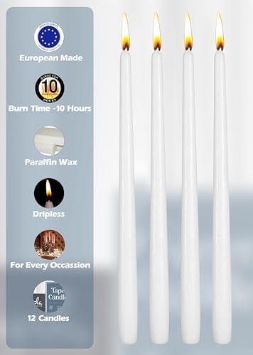 12 Pack Tall Taper Candles - 12 Inch White Dripless, Unscented Dinner Candle - Paraffin Wax with Cotton Wicks - 10 Hour Burn Time - Image 3