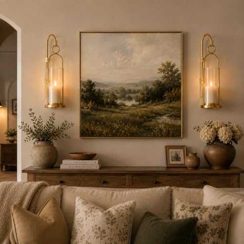 Gold Wall Candle Sconces Set of 2, Wall Candle Holder with Hurricane Glass - Image 3