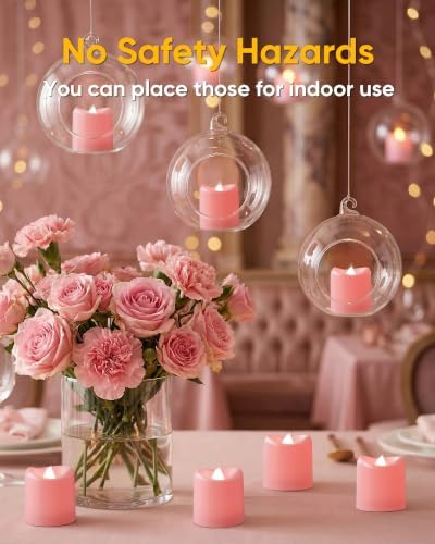 5plots 12Pack Pink Flameless Votive Candles, Fake Electric Candles - Image 3