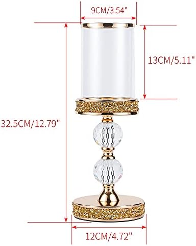 Pillar Candle Holder, 13 Inch Crystal Candlesticks for 3''X5'' Candles, Dining Coffee Table Decor, Wedding, Events, Parties - Glass and Gold Finish - Image 5