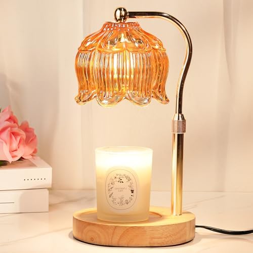 Funistree Flower Candle Warmer Lamp with Timer, Dimmable Candle Lamp Warmer, Christmas Birthday Gifts for Women Mom Her, Housewarming Home Decor, Lotus Wax Warmer for Yankee Candles - Warm Amber by Funistree