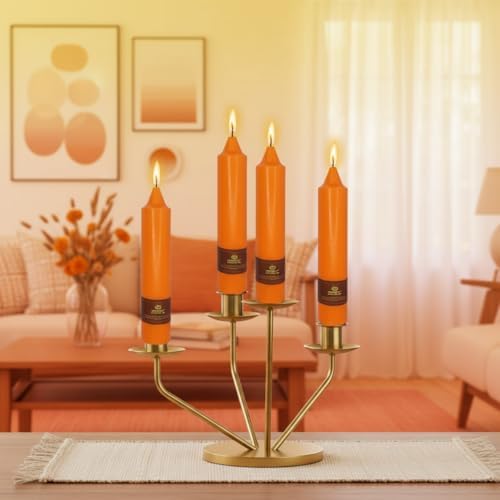 Short Orange Chunky Taper Candles 7 Inch Set of 4 Candlesticks Fat Candles Handmade Clean Burning Unscented Candles for Dinner Country Farmhouse Bedroom Meditation Wedding Home Decor Sanctuary - Image 5