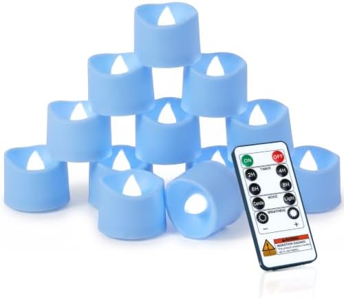 Homemory 12-Pack Light Blue Remote LED Battery Tea Light Candles, 400+ Hrs by Homemory
