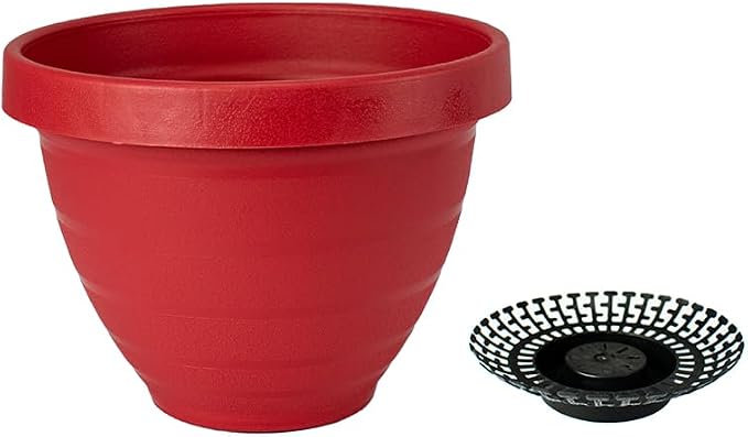 The HC Companies Rings Flower Planter - Self Watering Plant Pots for Herbs & More - Round Lightweight Outdoor & Indoor Planter (12" Warm Red, Pack of 1)