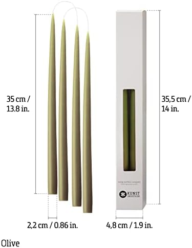 Kunstindustrien® Taper Candles – Set of 4, 13.8" – Made in Denmark, Long Burning Candles 15h, Unscented & Smokeless Candlesticks – Elegant Tall Candles for Weddings, Dinners & Home Decor (Olive) - Image 3