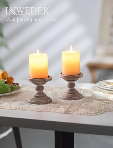 Wood Pillar Candle Holder: Rustic Distressed White Candle Stand - Image 5