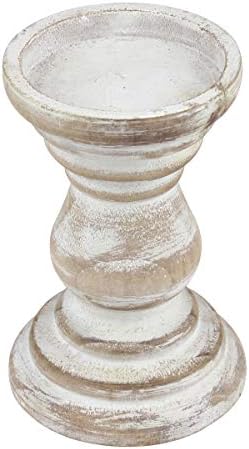 Stonebriar Antique White Wooden Pillar Candle Holder, Vintage Seaside Pillar Stand for Dining Table Centerpiece, Coffee Table, Mantel, Or Any Table Top, Medium - Image 2