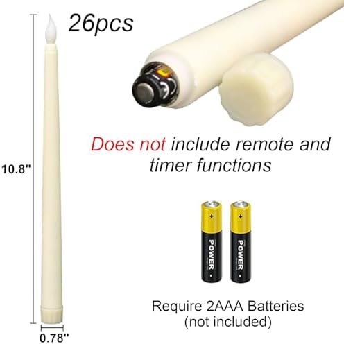 GenSwin 26 Pcs Flameless Taper Candles with 3D Wick, LED Taper Candles Battery Operated, Flameless Battery Candlesticks for Home Party Wedding Christmas Decor(Ivory, 0.78”x10.8”) - Image 7
