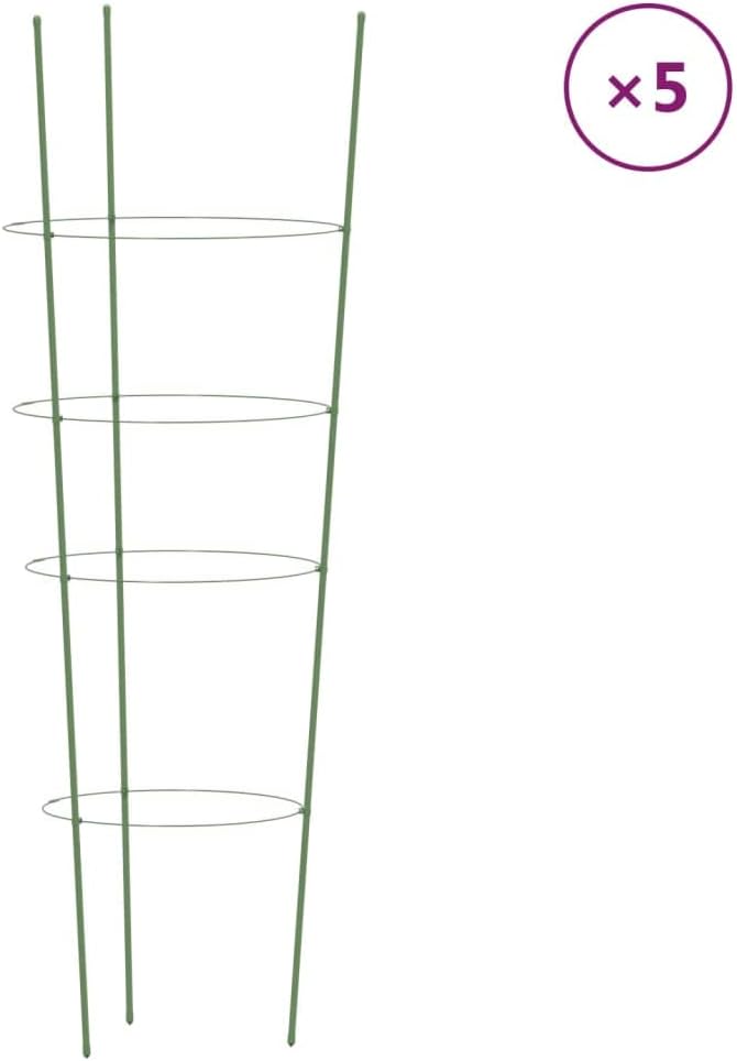 5 Pcs Garden Plant Supports, 35.4 Inch Steel Tomato Cages with 4 Adjustable Rings for Climbing Plants, Flowers, Vegetables, Green