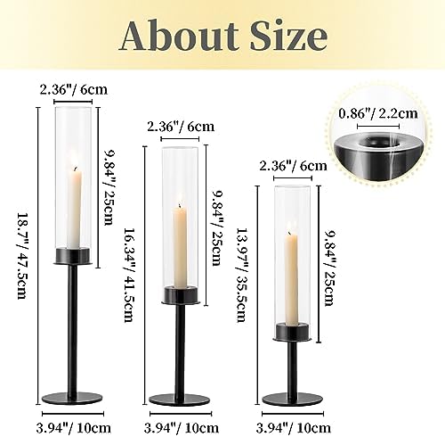 Hewory Black Candlestick Holders: 6PCS Glass Hurricane with Metal Base - Image 4