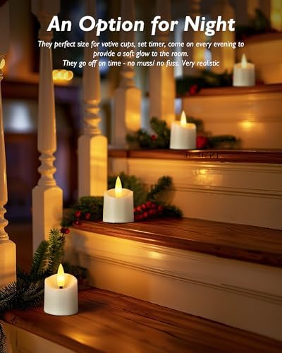 Homemory 12 Pack Timer LED Flameless Votive Tealights, White Base - Image 6
