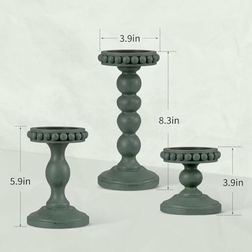 Mumufy 3 Set Wooden Candle Holders for Pillar Candles, Sage Green, Small - Image 2