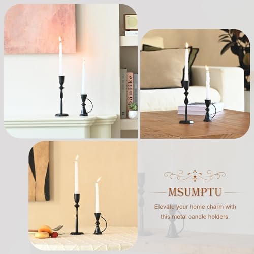 Candle Sticks Holder Decor, Set of 2 Vintage Black Candle Holders, Modern Decorative Tapered Candlestick Holders Centerpiece for Dining Table Centerpiece, Wedding, Party Decor - Image 5