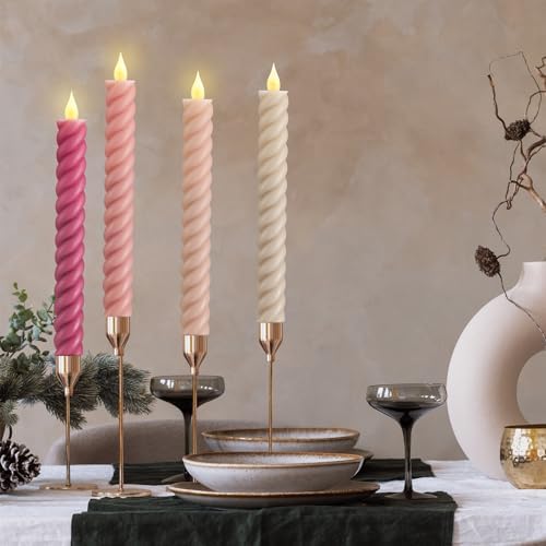 Baquler 6 Pcs Pastel Pink Flameless Taper Candle Twisted LED 9.65 Inch Taper Candles Battery Operated Spiral Candlesticks for Valentine Wedding Birthday Home Party Holiday Dinner Fireplace - Image 3