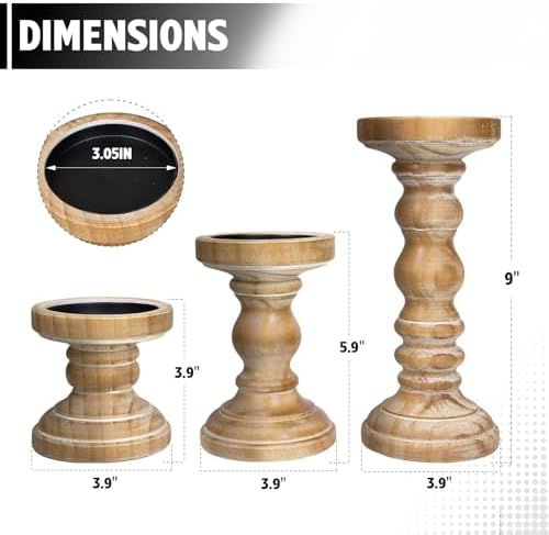 Candle Holder for Pillar Candle Set of 3, Farmhouse Wood Candle Holder, Rustic Wooden Candle Stand, Vintage Tall Candle Stand Decorative for Living Room, Table Centerpiece,Brown - Image 4