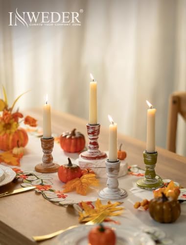 Fall Table Decor Rustic: Wooden Candlestick Holders Set of 4 - Image 2