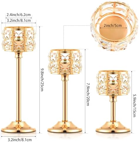 Crystal Metal Candle Holder, Square Crystal Beads Bling Tea Light Candlestick, Tall Votive Candelabra Elegant Centerpiece for Table Wedding Decoration, Home Decor (Gold, 4 Set (12pcs) - Image 3