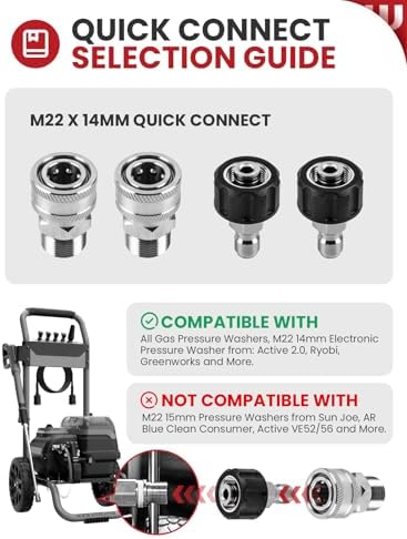 WOJET M22-14mm Pressure Washer Quick Connect Kit, Garden Hose Quick Connect - Image 5