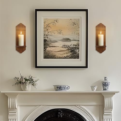 Wall Candle Sconces Set of Two, Rustic Wood Wall Candle Holder Decor, Farmhouse Wooden Candle Holder Wall Decorations for Fireplace, Hallway, Living Room, Bedroom, Walnut Wood Color - Image 5