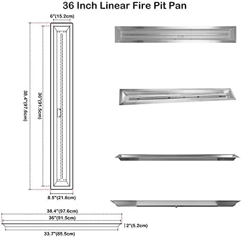 Stanbroil 36 x 6 Inch Linear Fire Pit Kit with Spark Ignition Kits, 304 Stainless Steel Propane Gas Firepit Insert for Outdoor DIY Firepit Project - Propane Gas Version