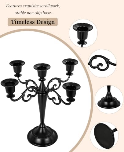 3 Arm Metal Candelabra 9.84" Matte Black Taper Candle Holder for Home Decor - Image 4