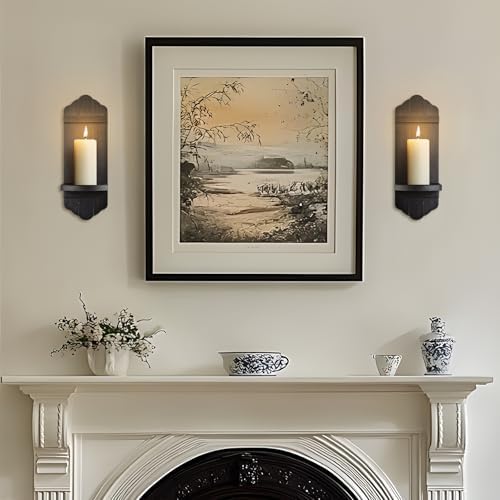Rustic Black Wood Wall Candle Sconces Set of Two, Farmhouse Wooden Candle Holder Decor for Fireplace, Hallway, Living Room, Bedroom - Image 5