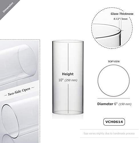 WGVI Hurricane Candle Holder Sleeve, Wide 6", Height 14", Clear Glass Cylinder Candleholder, Chimney Tube, Open Ended Candle Shade, 6 Pieces Bulk - Image 2