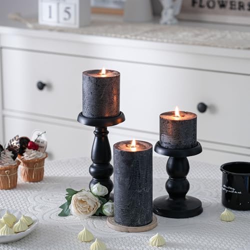 3x3 Inch Black Pillar Candles Set of 3 - Hand-Poured Unscented Candles, Long Clean Burning, Large Big Candle, Smokeless Dripless Candle for Dinner Table, Party, Home, Bathroom, Gothic Decor - Image 5