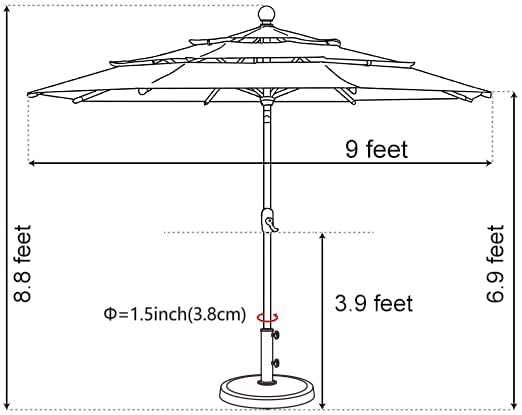EliteShade USA 10-Year-Non-Fading 9ft 3-Tier Market Patio Umbrella, Commercial Grade Outdoor Table Umbrella with Crank Open, Windproof & UPF 50+ UV Protection, Heavy Duty Ventilation for Garden, Deck, Pool, Backyard, Beach & Bistro, Rust