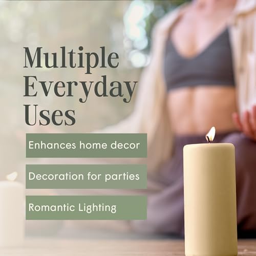 Mister Candle Dripless Unscented Pillar Candles, Set of 3 Hand Poured Ivory Pillar Candles, Solid Color Non-Scented Candles for Home Decor, Premium Wax, 80 Hr Burn Time, 3x6 Inch - Image 5