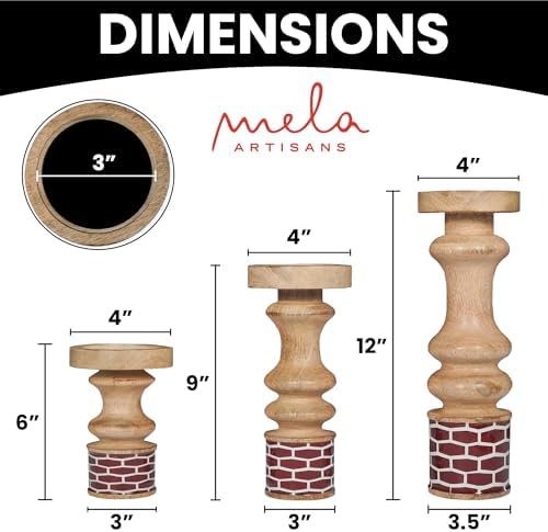 Mela Artisans Gramercy Wood Candle Holders - Red Natural, Set of 3 - Image 2