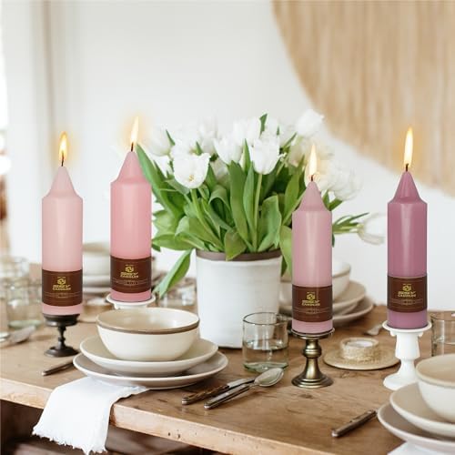 Short Taper Candle Colored Candlesticks - 5inches Colorful Tapered Candles Pink Candle Sticks Dripless Wax Candle for Home Décor Weddings Festive Dinner Party (7D4PC-PINKGRA) - Image 2