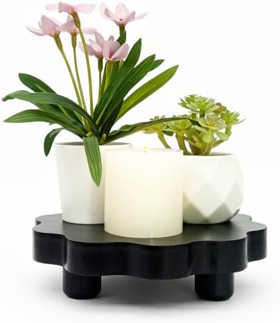 2 Pcs Scalloped Wood Display Risers,Rustic Wooden Pedestal Stand, Candle Stands Holder, Wooden Riser for Figures, Dessert Cupcake Tray for Party, Display Artwork collectibles for Decoration and Organize (Black, 6.3 Inch) by DEMULANS