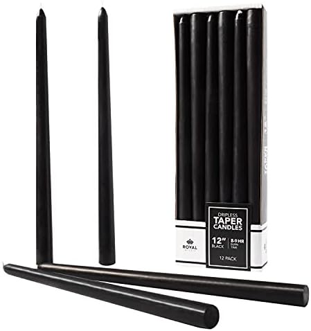 Royal Imports Unscented Taper Candles 12" Black 9-Hr Burn Time Set of 12 by RoyalImports