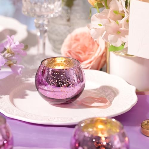 24 Pcs Purple Votive Candle Holders for Wedding Decor, Purple Mercury Glass Candle Holders for Table Centerpieces, Tea Light Holder for Wedding Bridal Shower Party Supplies - Image 7