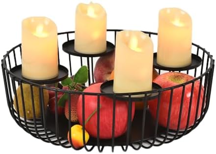4-Tray Matte Black Candle Holder - Round Pillar Candle Holder for Fireplace Mantel, Dining Table Centerpiece, Modern Wire Basket Candle Stand for Home Decor, Wedding & Holiday Decorations by Unknown