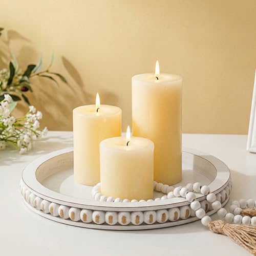 Hanobe Round Trays Home Decor, Wood Candle Holder Tray for Coffee Table 12" by Hanobe