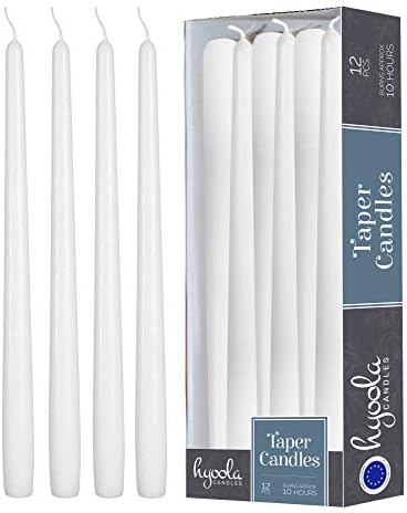 12 Pack Tall Taper Candles - 12 Inch White Dripless, Unscented Dinner Candle - Paraffin Wax with Cotton Wicks - 10 Hour Burn Time by Hyoola