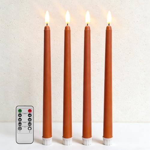Burnt Orange Fall Halloween Flameless Taper Candles with Remote Set of 4 by Ni-JASW