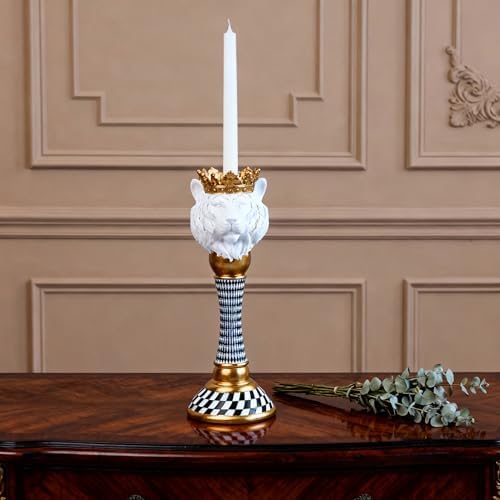 Checkered Animal Candle Holders, Resin Black White Checkered Tiger Head Candlestick Holders, Cute Black-and-White Pillar Candle Stand Home Decorations (Tiger) - Image 3
