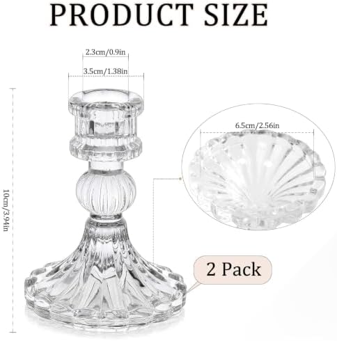 2 Pack Glass Taper Candlestick Holders, Clear Candlestick Holders, 4" H Stripe Crystal Candle Holders Decorative Candle Stand Centerpiece for Wedding, Festival, Dinning Party Table Decor - Image 2