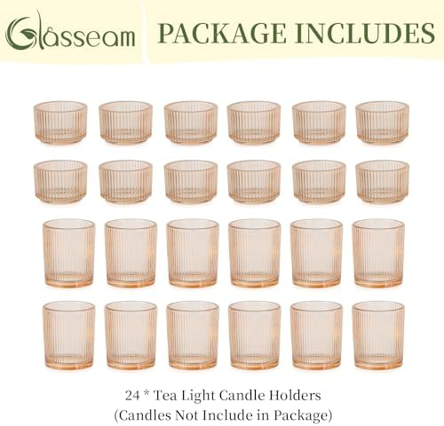 Glasseam Gold Votive Candle Holders, 24 Pcs Ribbed Glass Tealight for Table - Image 7