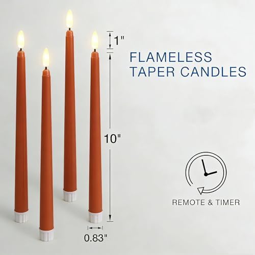 Burnt Orange Fall Halloween Flameless Taper Candles with Remote Set of 4 - Image 5