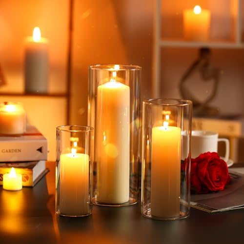 PHOSPHOR Hurricane Candle HoldersFor Pillar Candle Clear Glass Cylinder Centerpieces Vases Table Decoration Centerpiece Floral Room Decor Clear Seeded Bubbles Living Dining Kitchen 6 Pieces - Image 5
